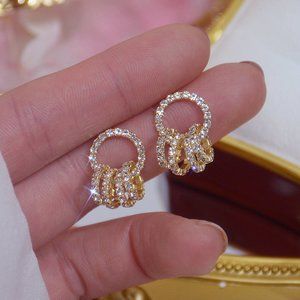 NEW 14K Gold Plated Diamond Circle Earrings